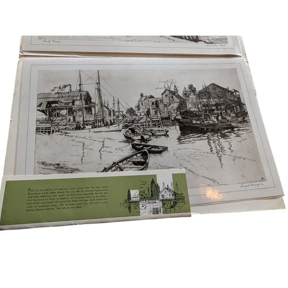 Vintage Lionel Barrymore Prestige Dinner Mats Set 4 Maritime Art Placemats